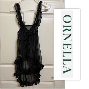 Ornella Black Sheer Ruffled Low/High Babydoll Tank